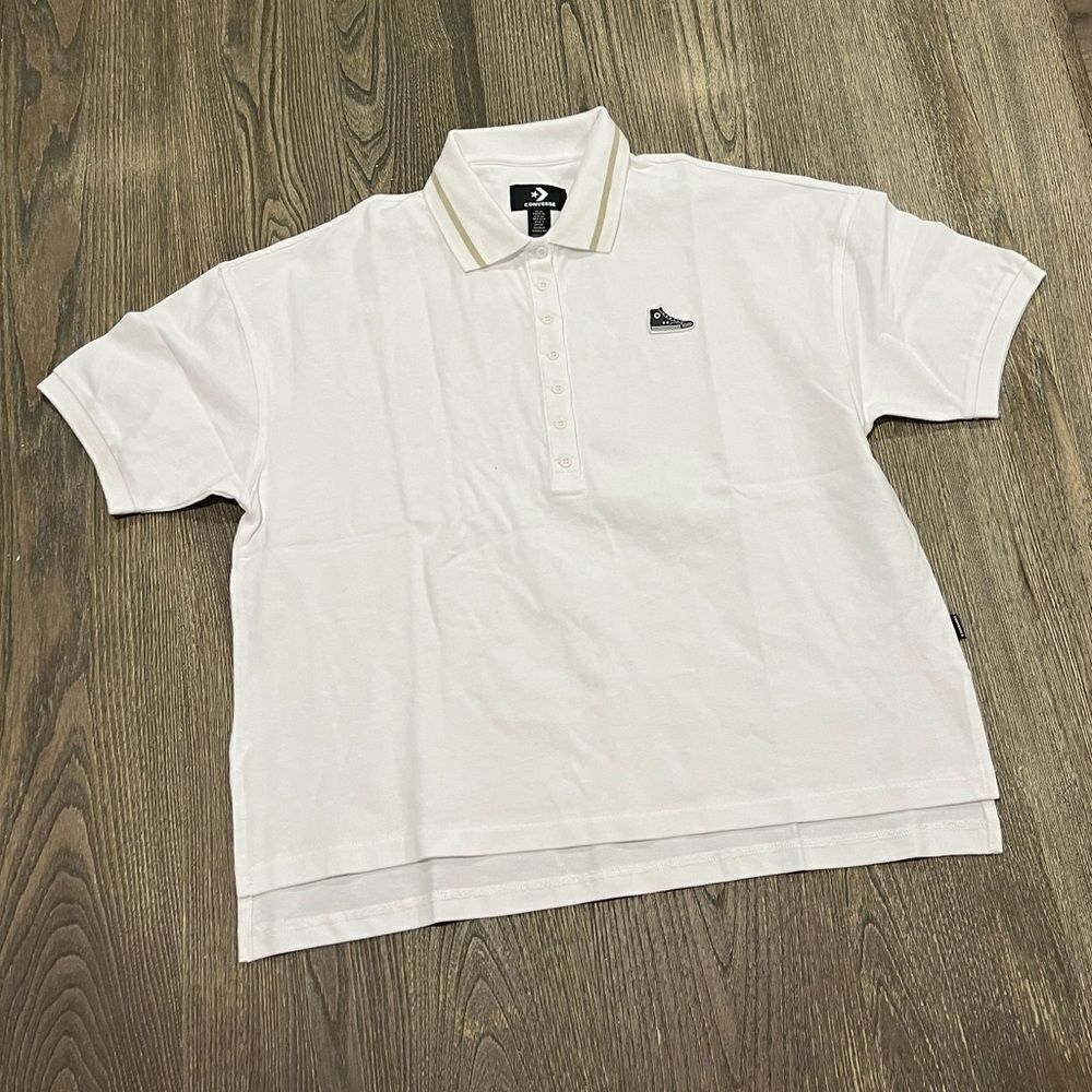 NWOT Converse Casual Polo Shirt Short Sleeve Button Front Regular Fit White XS